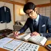30歳の日本人男性会社員が自宅のデスクで真剣に漢字検定の勉強をしている場面
