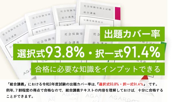 アガルート　社会保険労務士（社労士試験）講座　テキスト教材リスト画像